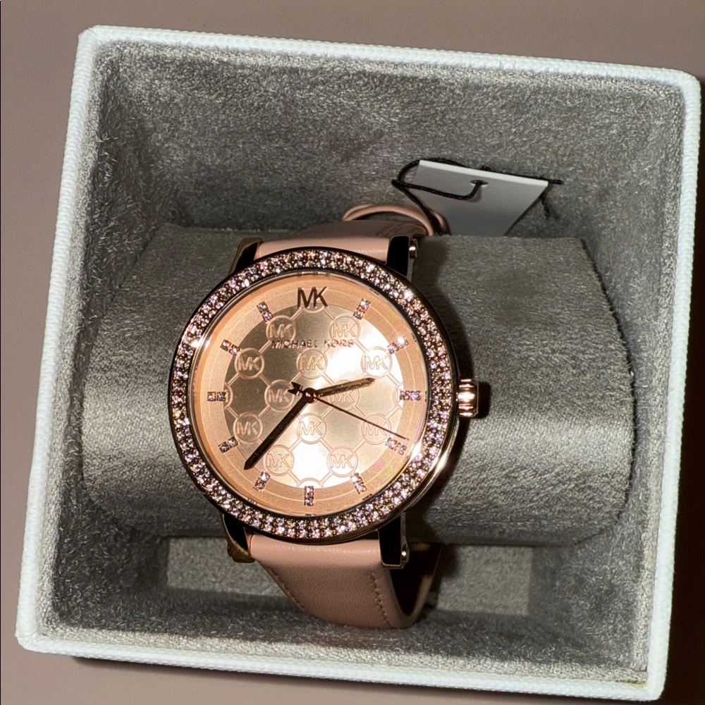 Michael Kors Pink Gold Watch with Crystal Bezel
